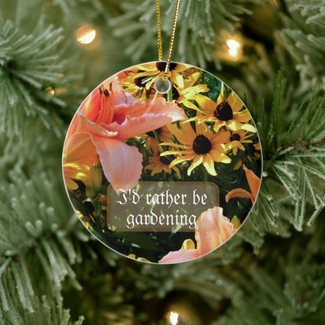 Pretty Peach Daylilies and Emerson Quote Ceramic Ornament (Tree)