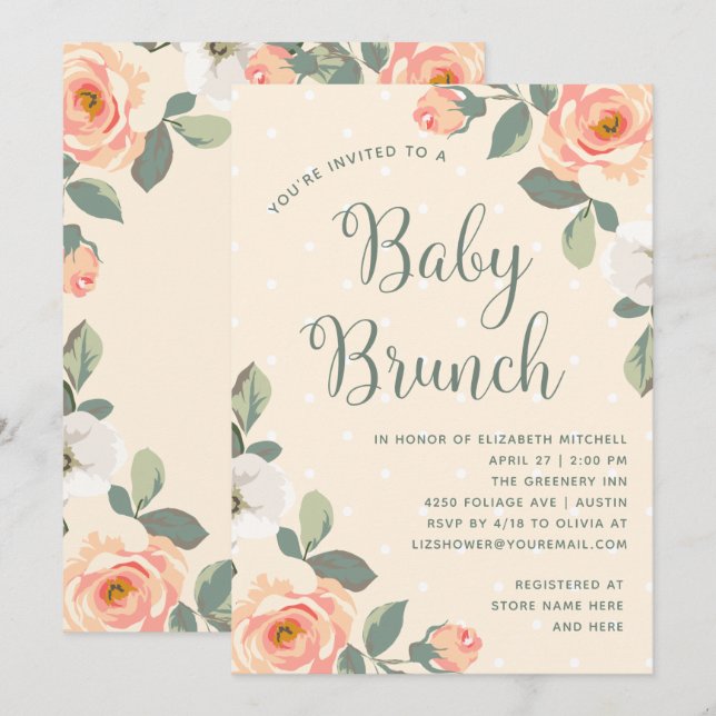 Pretty Peach Floral | Baby Brunch Invitation (Front/Back)