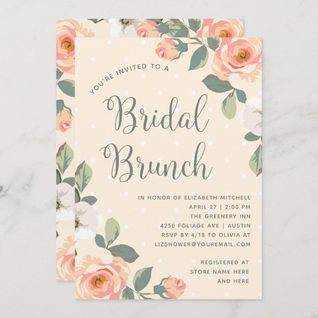 Pretty Peach Floral | Bridal Brunch Invitation (Front/Back)