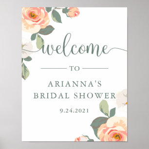 Pretty Peach Floral   Bridal Shower Welcome Sign