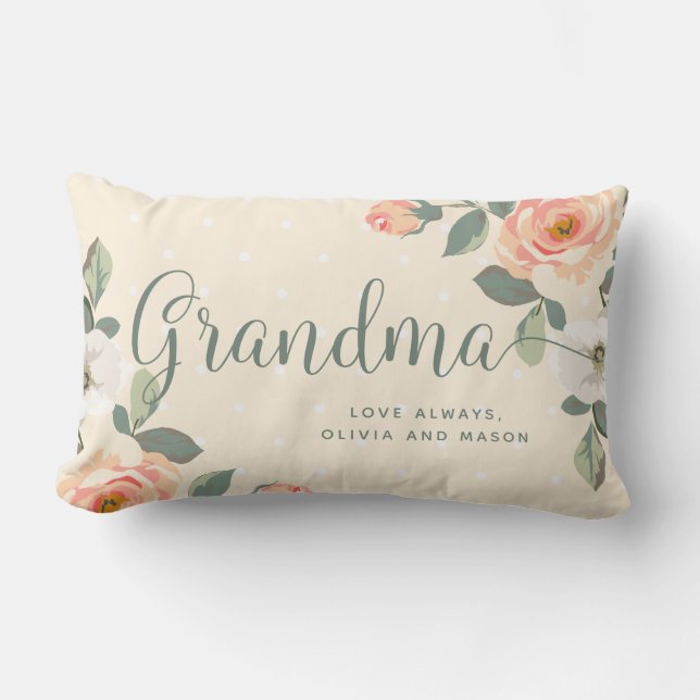 Pretty Peach Floral | Grandma Lumbar Cushion (Front)