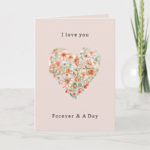 Pretty Peach Floral Heart Love Card