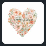 Pretty Peach Floral Heart Wedding Square Sticker<br><div class="desc">Pretty Peach Floral Heart Wedding</div>