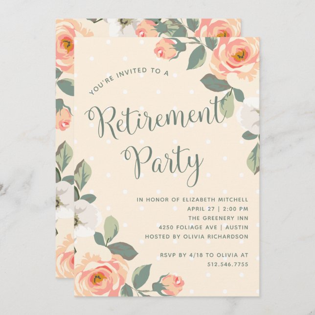 Pretty Peach Floral | Retirement Party Invitation (Front/Back)