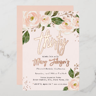 Pretty Peach Floral Rose Gold 30th Birthday 