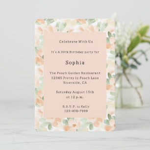 Pretty Peach Flowers Birthday Invitation