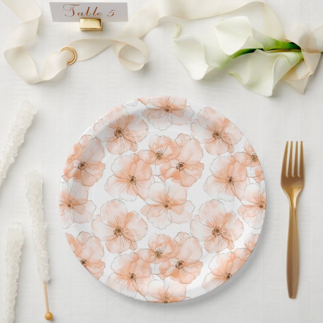 Pretty Peach Flowers Birthday Paper Plate (Wedding)
