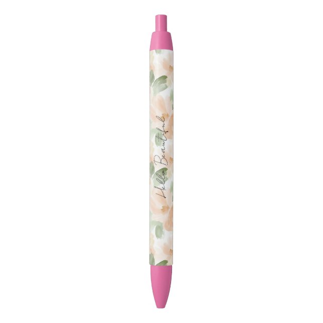 Pretty Peach Flowers Black Ink Pen (Front Vertical)