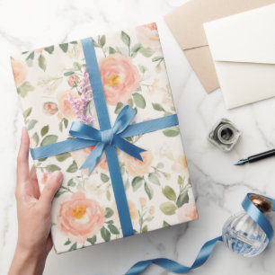 Pretty Peach Flowers Bridal Shower Wrapping Paper