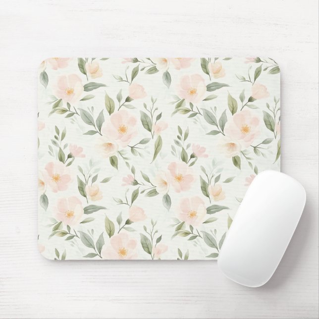 Pretty Peach Flowers Mouse Pad (With Mouse)