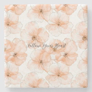 Pretty Peach Flowers Stone Coaster