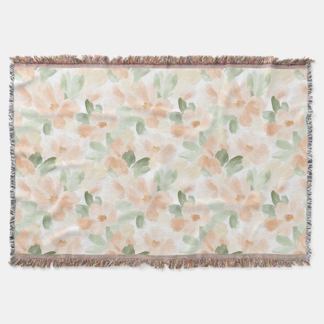 Pretty Peach Flowers Throw Blanket (Front)