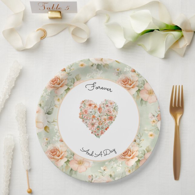 Pretty Peach Flowers Wedding Paper Plate (Wedding)
