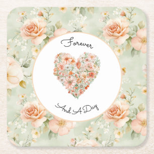 Pretty Peach Flowers Wedding Square Paper Coaster