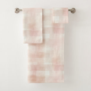 Pretty Peach Pink Cream Plaid Bath Towel Set