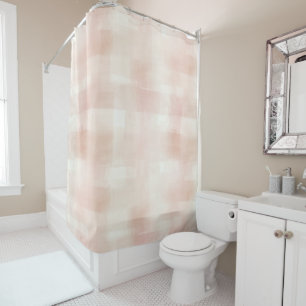 Pretty Peach Pink Cream Plaid Shower Curtain