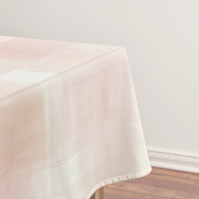 Pretty Peach Pink Cream Plaid Tablecloth (In Situ)