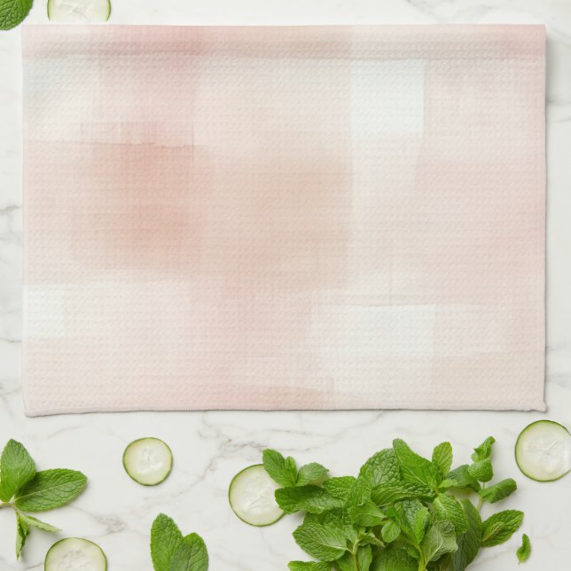 Pretty Peach Pink Cream Plaid Tea Towel (Folded)