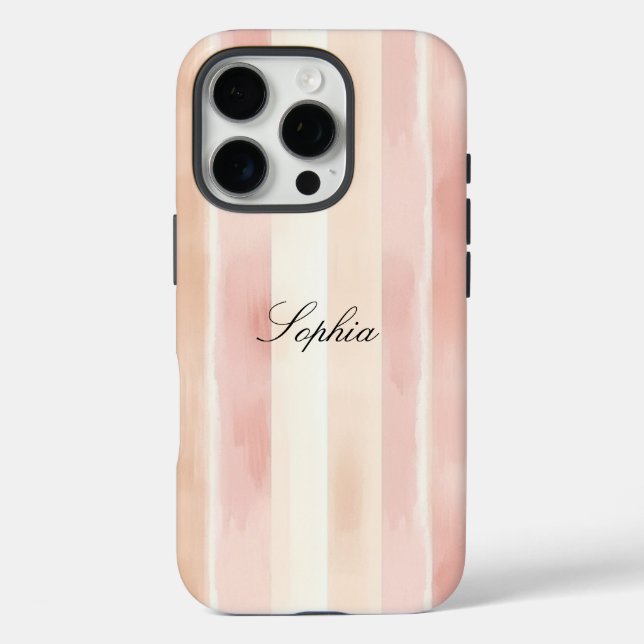 Pretty Peach Pink Cream Stripes  Case-Mate iPhone Case (Back)