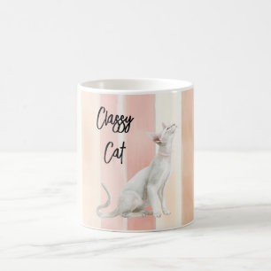 Pretty Peach Pink Cream Stripes Cat Coffee Mug