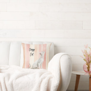 Pretty Peach Pink Cream Stripes Cat Cushion