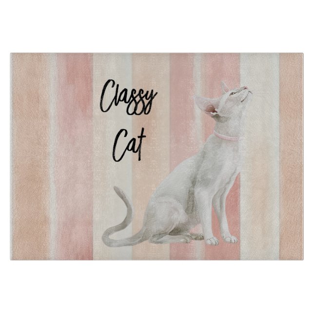 Pretty Peach Pink Cream Stripes Cat Cutting Board (Front)