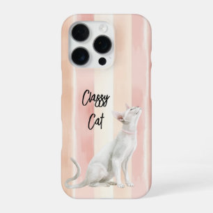 Pretty Peach Pink Cream Stripes Cat iPhone 16 Pro Case
