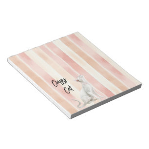 Pretty Peach Pink Cream Stripes Cat Notepad