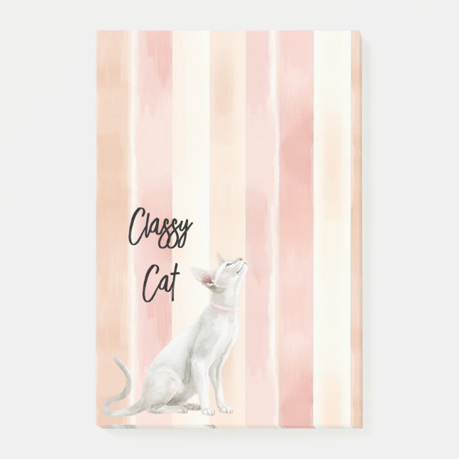Pretty Peach Pink Cream Stripes Cat Post-it Notes (Front)