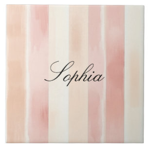 Pretty Peach Pink Cream Stripes  Ceramic Tile