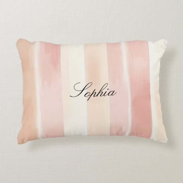 Pretty Peach Pink Cream Stripes  Decorative Cushion (Front)