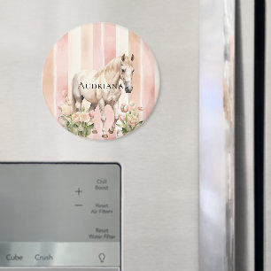 Pretty Peach Pink Cream Stripes Horse  Magnet