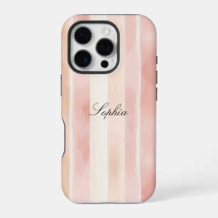 Pretty Peach Pink Cream Stripes iPhone 16 Pro Case
