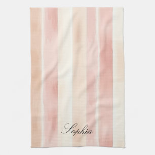 Pretty Peach Pink Cream Stripes  Tea Towel