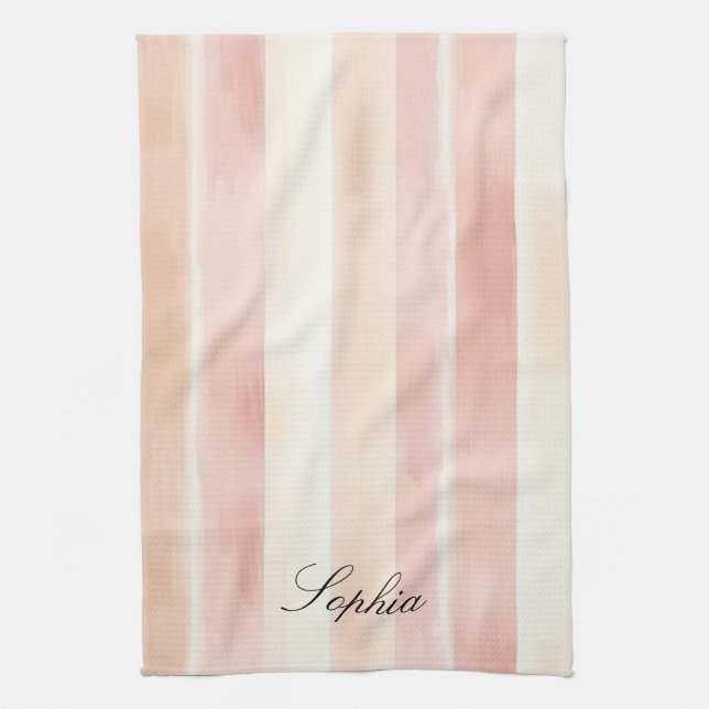 Pretty Peach Pink Cream Stripes  Tea Towel (Vertical)