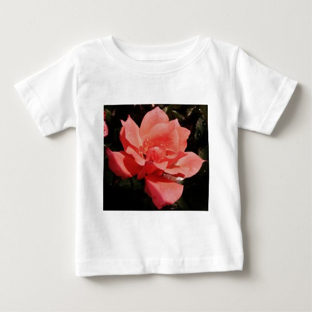 Pretty Peach Pink Rose floral Baby T-Shirt (Front)