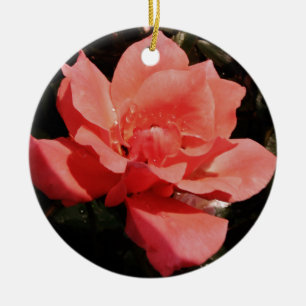 Pretty Peach Pink Rose floral Ceramic Ornament
