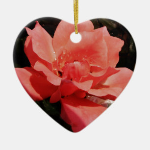 Pretty Peach Pink Rose floral Ceramic Tree Decoration