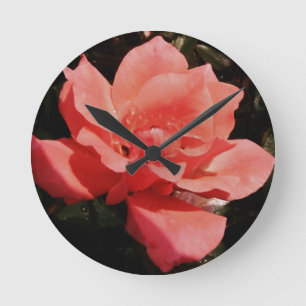 Pretty Peach Pink Rose floral Round Clock