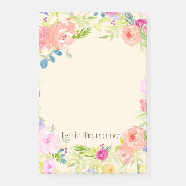 Pretty Peach Pink Watercolor Floral Post-it Notes (Front)
