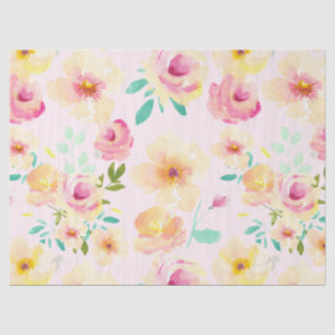 Pretty Peach Pink Yellow Watercolor Floral Tissue Paper
