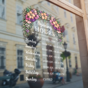 Pretty Peach & Purple Floral Open Hours Business