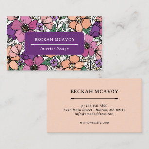Pretty Peach & Purple Floral Pattern Business Card
