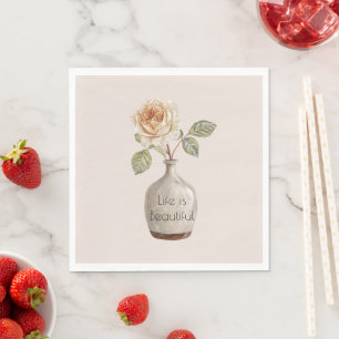 Pretty Peach Rose Flower in Vase   Napkin
