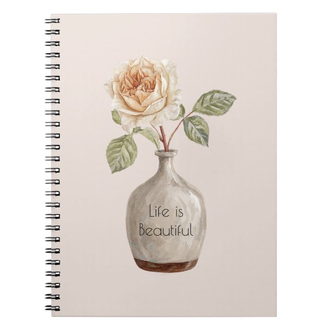 Pretty Peach Rose Flower in Vase Notebook (Front)
