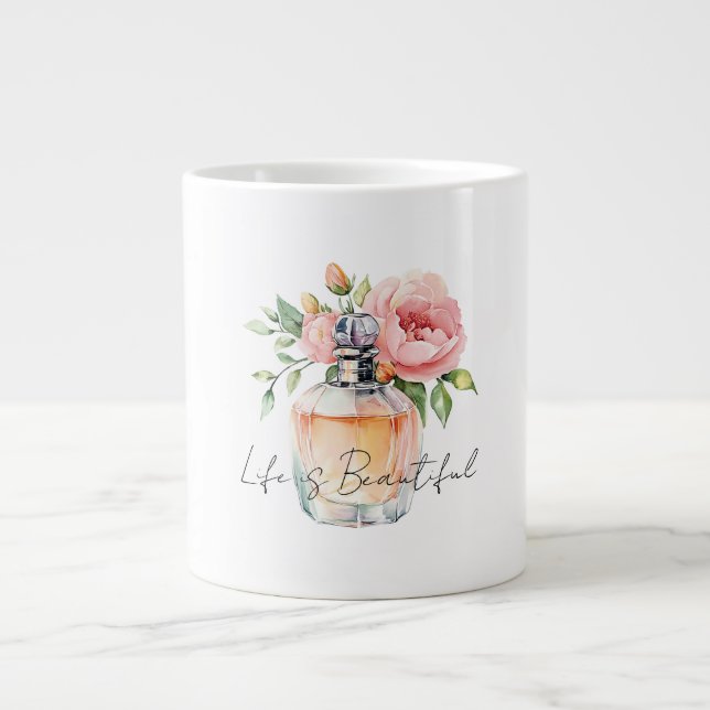 Pretty Peach Roses Perfume Bottle Large Coffee Mug (Front)