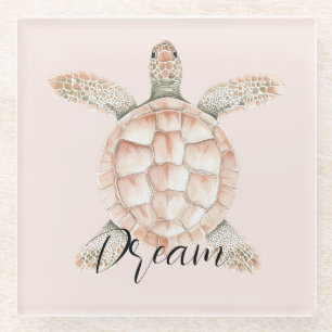Pretty Peach Sea Turtle Dream Glass Coaster