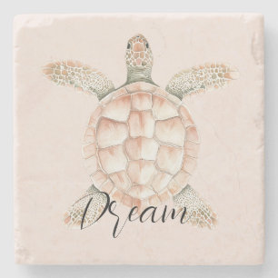 Pretty Peach Sea Turtle Dream Stone Coaster