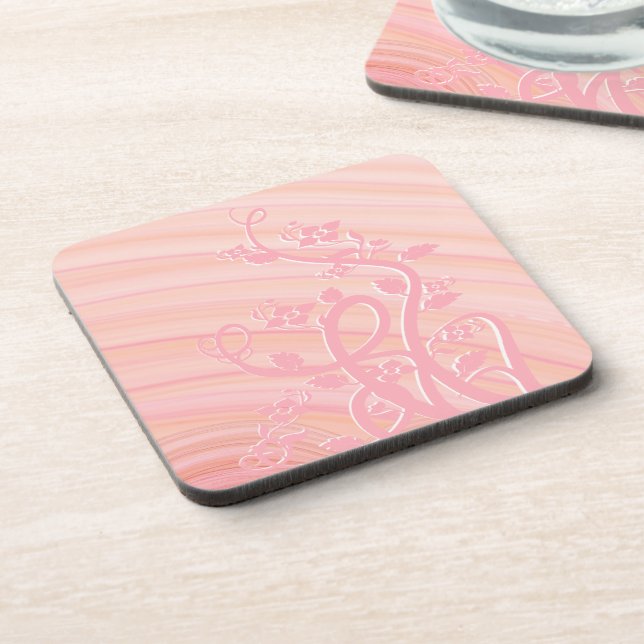 Pretty Peach Spirals, Vine, and Flowers Coaster (Left Side)