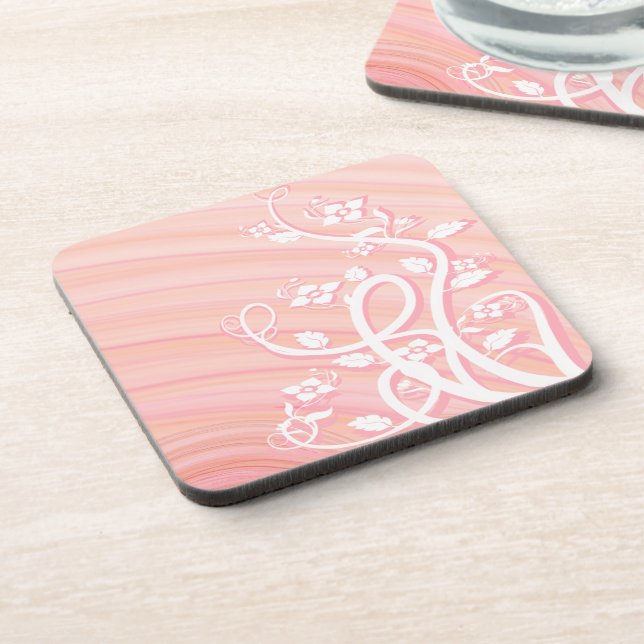 Pretty Peach Spirals, Vines, and Flowers Coaster (Left Side)